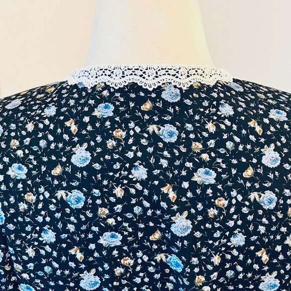 Allegra K Long Sleeve Blue Floral Blouse, Tie Closure (XL) NWT - Picture 8 of 14